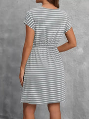 Casual Striped Drawstring Waist Dress