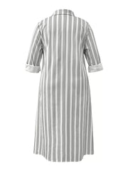 Plus Size Striped Button Front Midi Dress