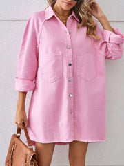 Button-Down Raw Hem Denim Dress