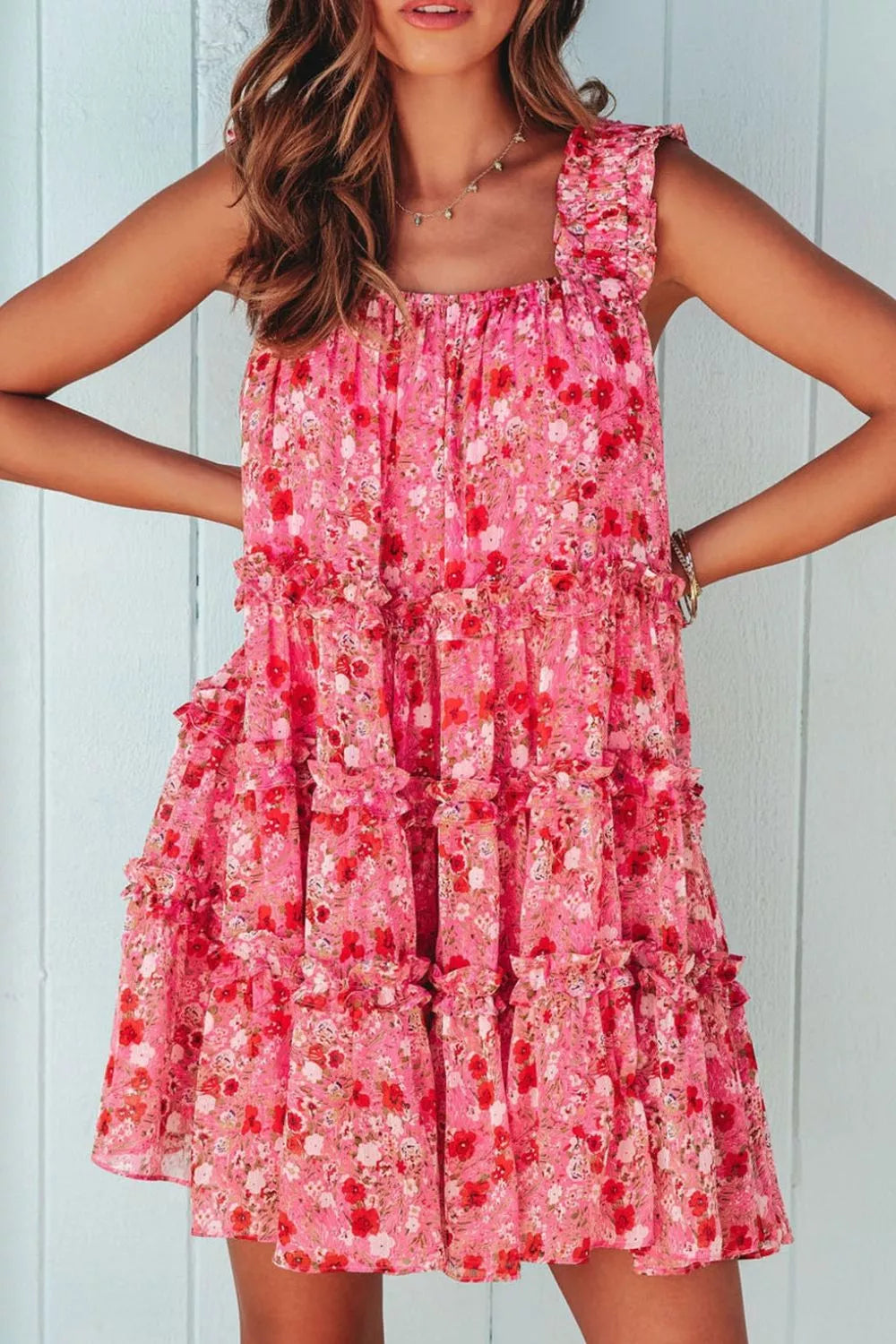 Floral Print Ruffle Tiered Mini Dress