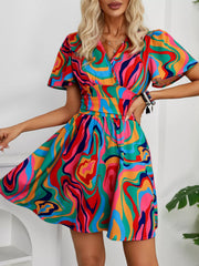 Colorful Print Short Sleeve Mini Dress