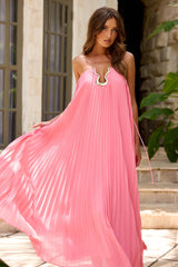 Moonlit Sculpture Chiffon Maxi Dress - Pink