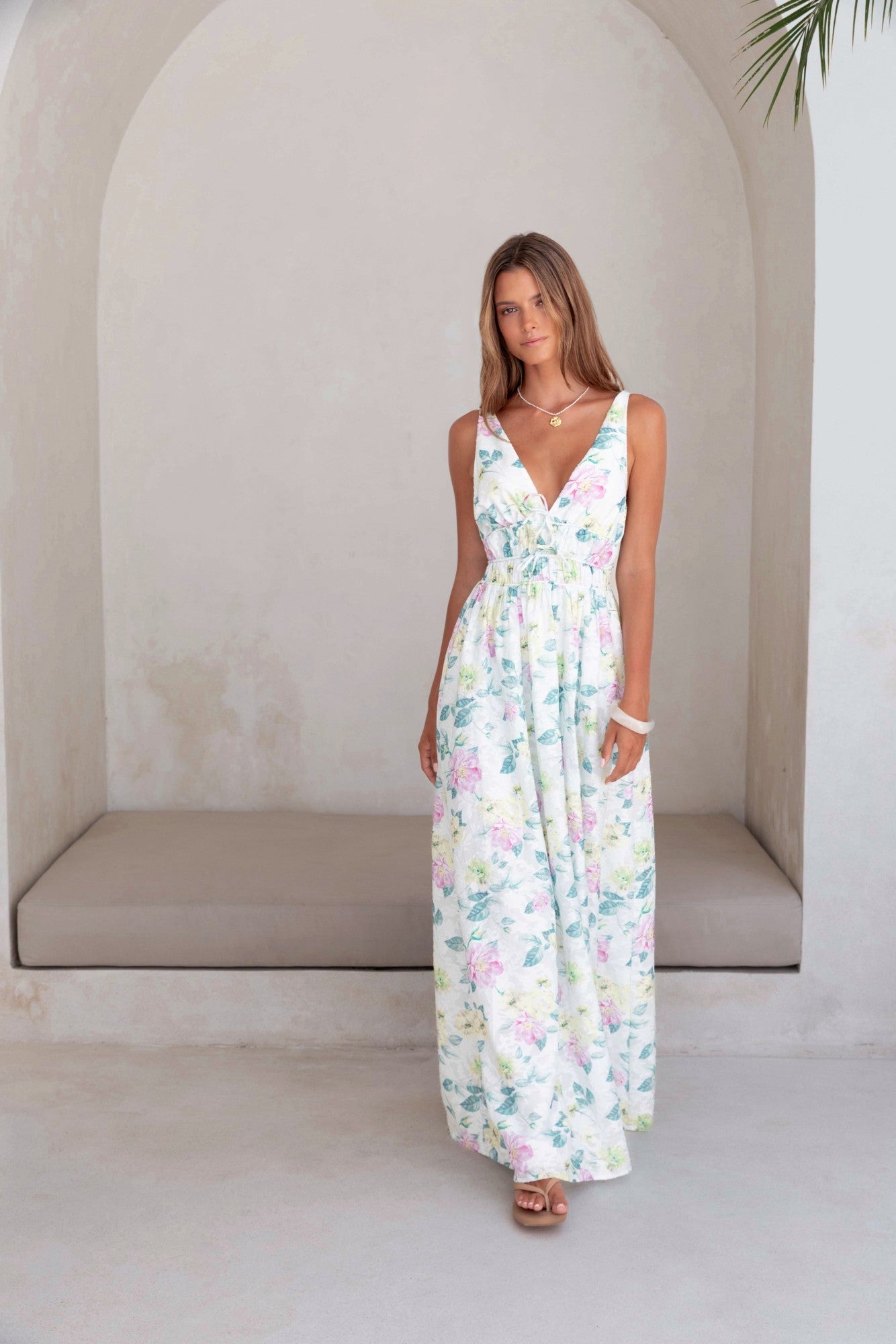 Peach Passion Maxi Dress White