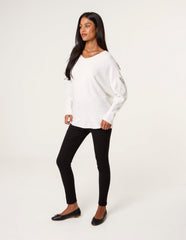 Diamante Bow Cut Out Sleeve Jumper