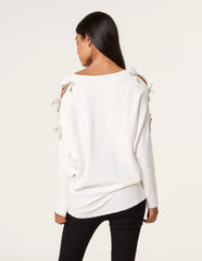 Diamante Bow Cut Out Sleeve Jumper