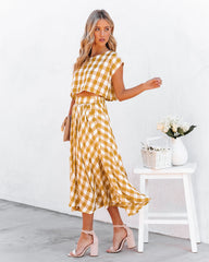 Athina Cotton Blend Gingham Crop Top - Mustard