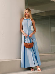 Button Sleeveless Collar Dress