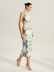 Floral Print Sleeveless Mesh Dress