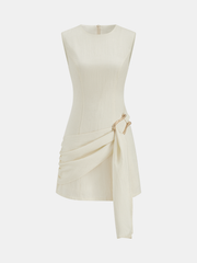 Tencel Blend Asymmetric Buckle Ruched Mini Dress