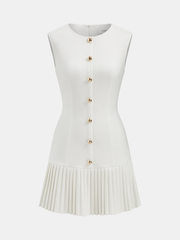 Metal Detail Sleeveless Slim Fit Pleated Mini Dress