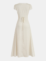 Polka Dot Lace Trim Midi Dress
