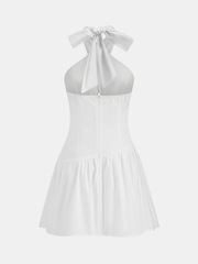Cotton Halter Ruched Mini Dress