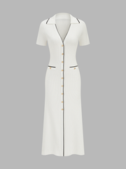 Contrast Trim Button Front Knit Maxi Dress