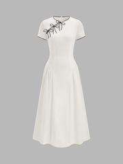 Bow Detail Cotton Cheongsam Midi Dress