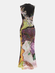 Sleeveless Floral Cheongsam Maxi Dress