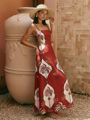 Tropical Print Cut-Out Cami Maxi Dress