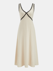 Contrast Wavy Trim Sleeveless Maxi Dress
