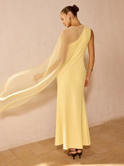 Sheer Drape Slim Maxi Evening Dress