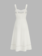 Contrast Stitch Button Front Midi Cami Dress