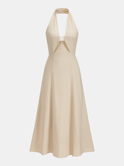 Cut-Out Linen-Blend Halter Maxi Dress