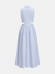 Sleeveless Cutout Striped Midi Shirt Dress