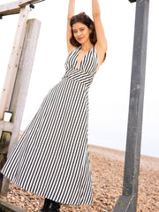 Stripe Backless Pockets Dress