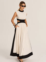 Color Block Cutout Pocketed Maxi Dress