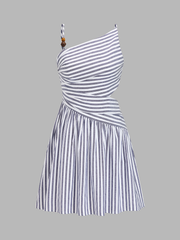 Beaded Striped Asymmetrical Cutout Mini Dress
