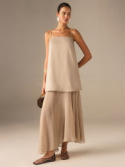 2 in 1 Semi-Sheer Chiffon Cami Maxi Dress