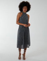 Blouson Elasticated Halter Neck Midi Dress