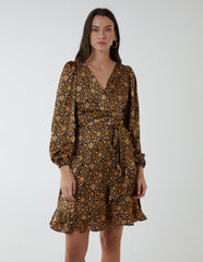 Ruffle Fixed Wrap Tie Dress