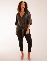 Leopard V Neck Tie Front Top