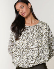 Leopard Print Elasticated Hem Blouse