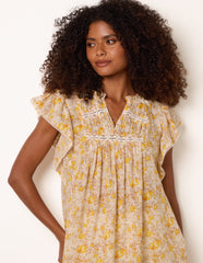 Ditsy Floral Cotton Ruffle Sleeve Top