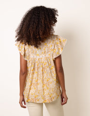Ditsy Floral Cotton Ruffle Sleeve Top