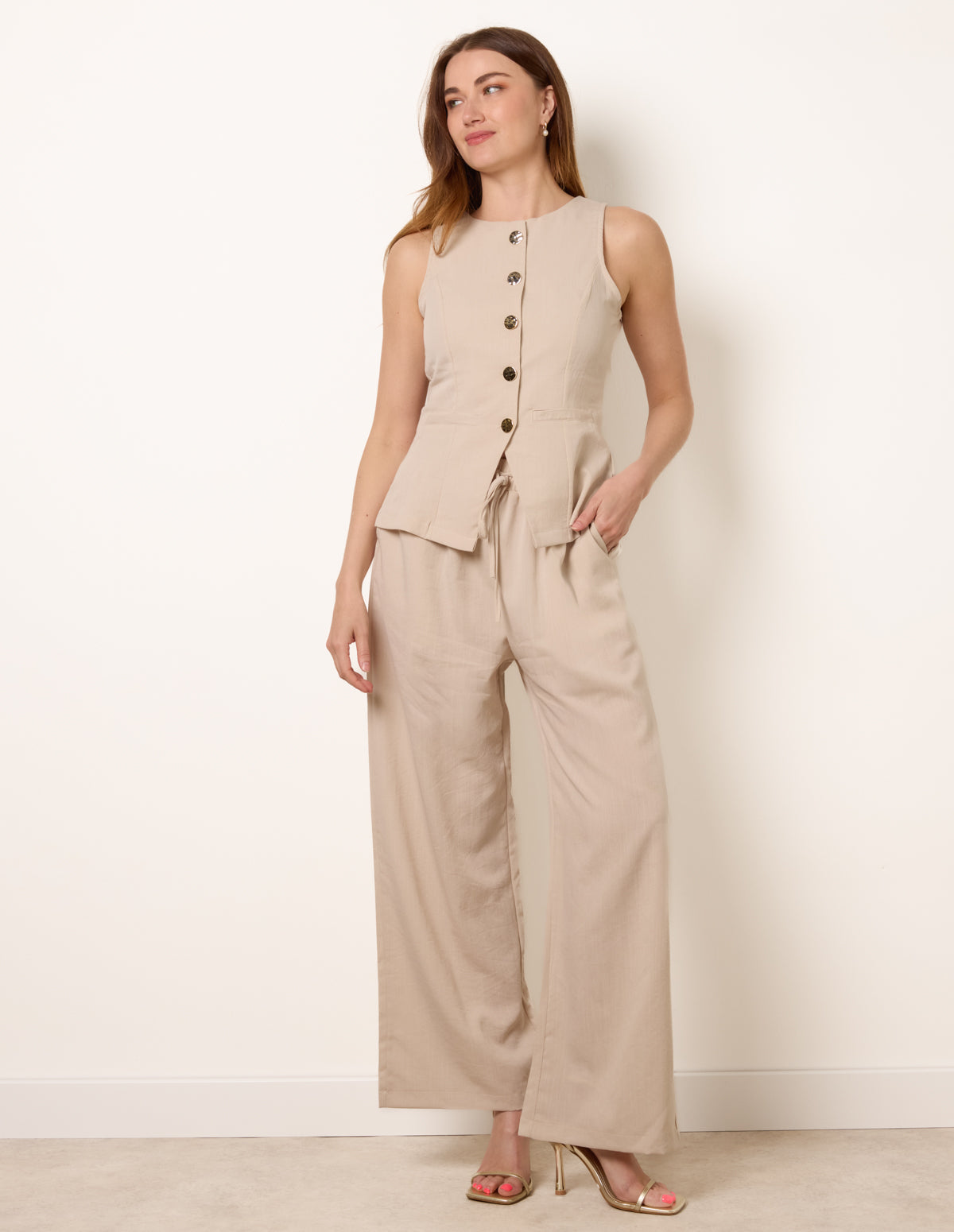 Round Neck Button Through Vest & Trouser Set