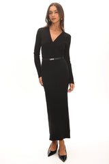 Casiah Belted Knit Maxi Dress Black