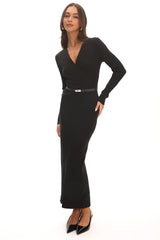Casiah Belted Knit Maxi Dress Black