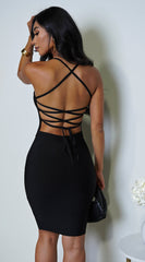 Maybelle Black Cross Back Bandage Dress