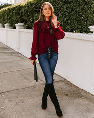 Eleanora Crochet Ruffle Blouse - Wine