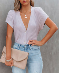 Elicia Ribbed Button Down Knit Top - Lavender