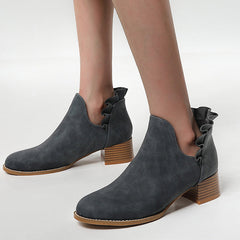 Cutout Slip on Ankle Boots Ruffle Chunky Heel Short Booties