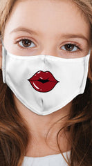 Lips Dark Red White Girl's Reusable Face Mask