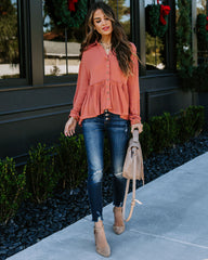 Grady Collared Button Down Peplum Top - Ginger