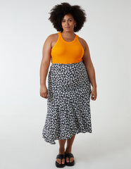 Curve Asymmetric Seam Midi Skirt