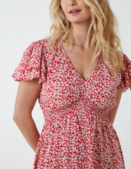 Double Ruffle Empire Shirred Mini Dress