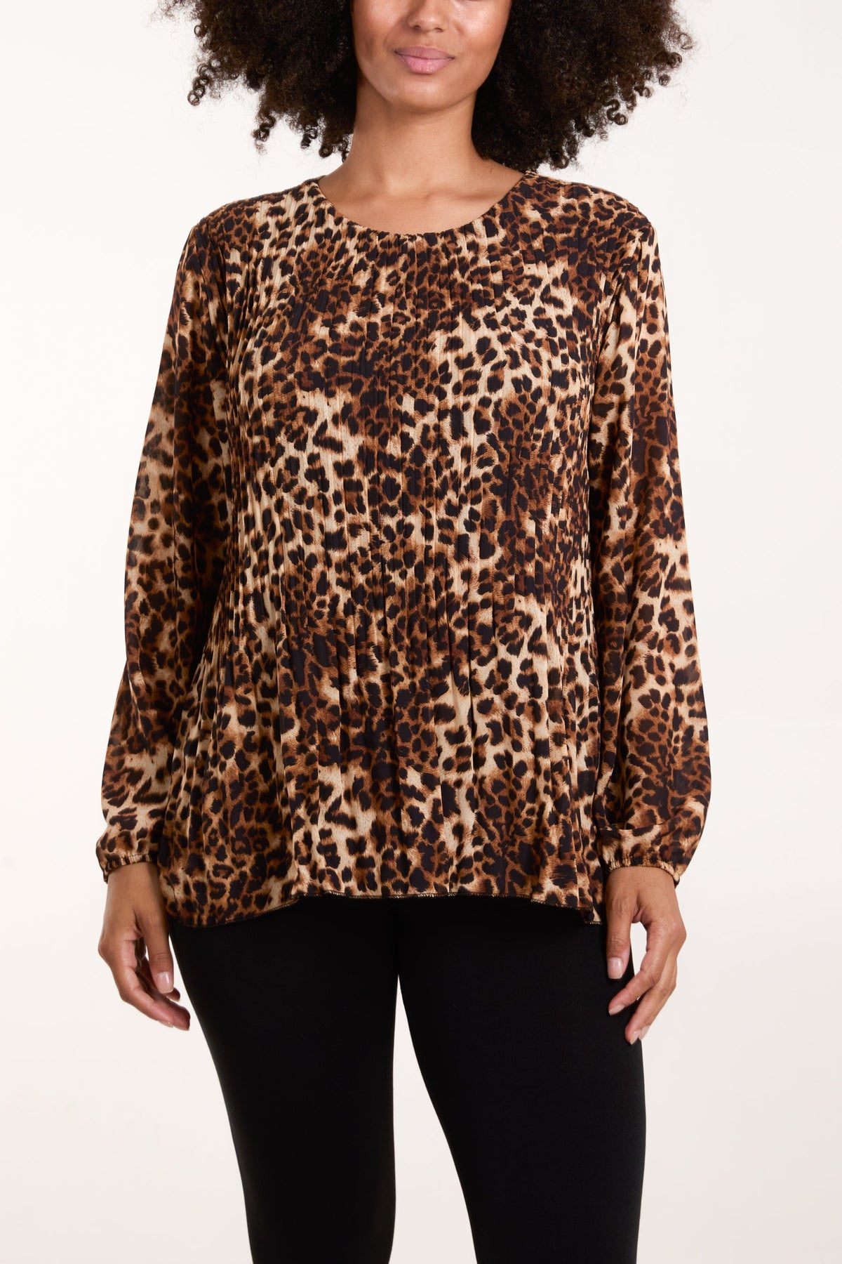Leopard Print Pleated Top