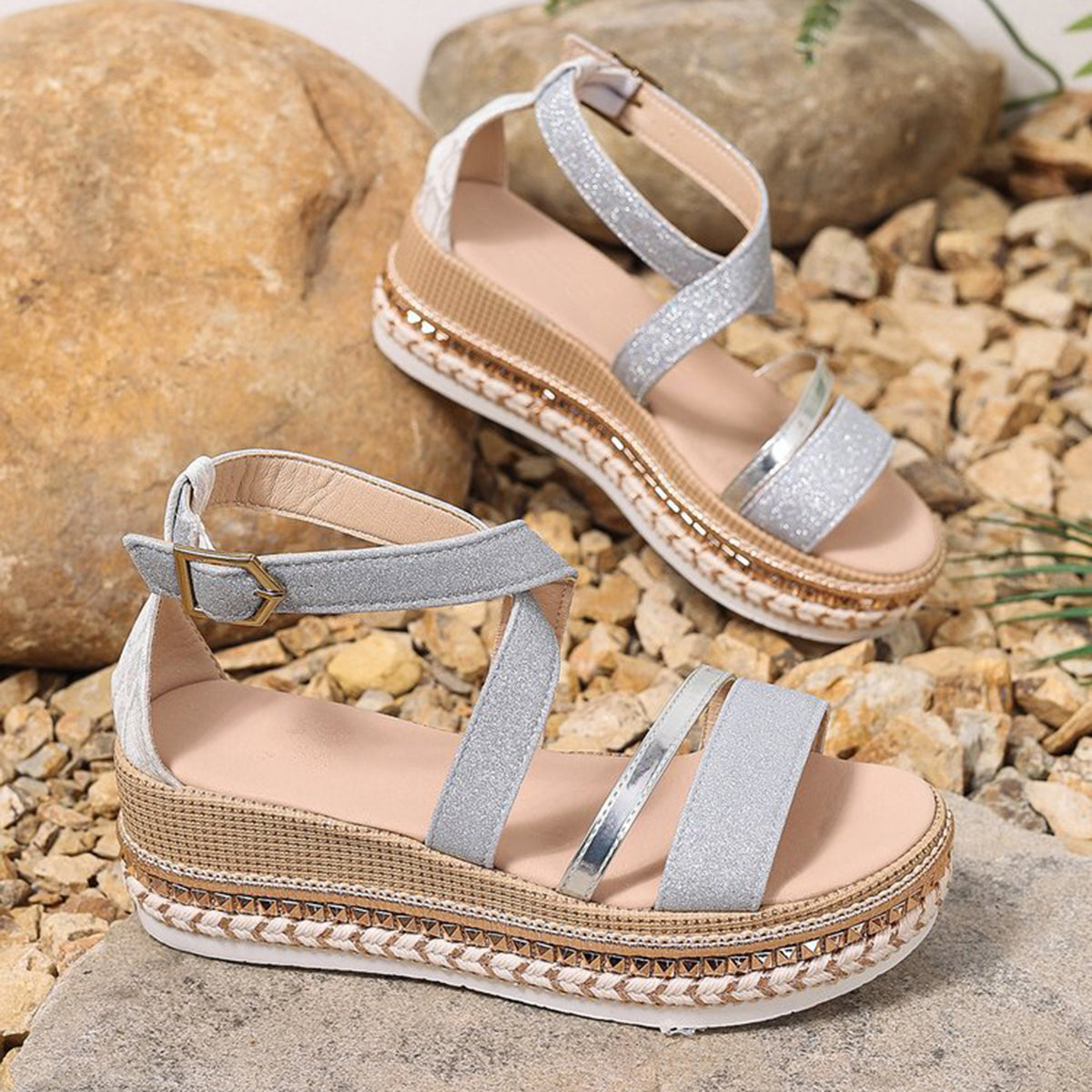 Criss Cross Espadrilles Platform Wedges Ankle Strap Sandals