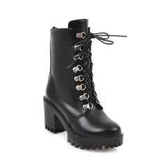 Black Chunky Platform Combat Booties Block Heel Ankle Boots