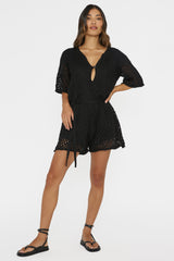 Asana Crochet Button Romper Black